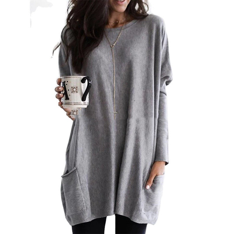 Damen nan oversized Longshirt mit Kontrastblock und aufgesetzten Taschen