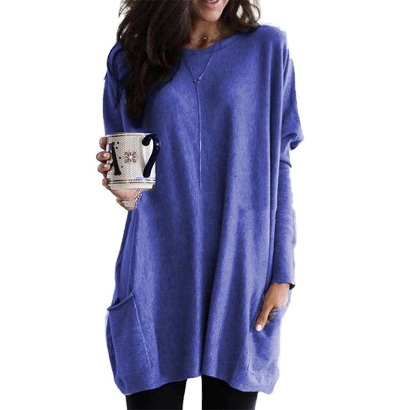 Damen nan oversized Longshirt mit Kontrastblock und aufgesetzten Taschen