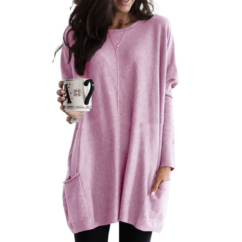 Damen nan oversized Longshirt mit Kontrastblock und aufgesetzten Taschen