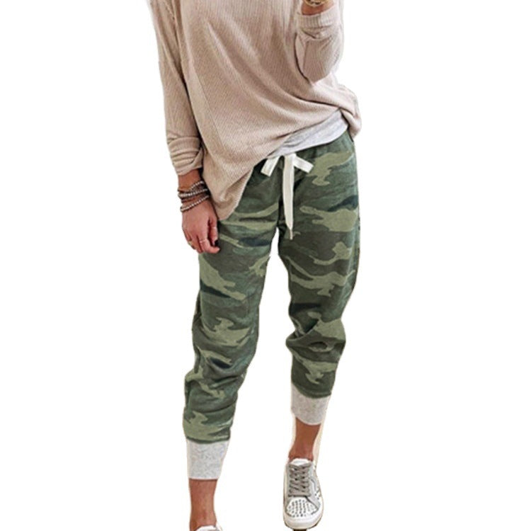 Damen nan lässige Camouflage Jogginghose mit Kordelzug und gerippten Bündchen