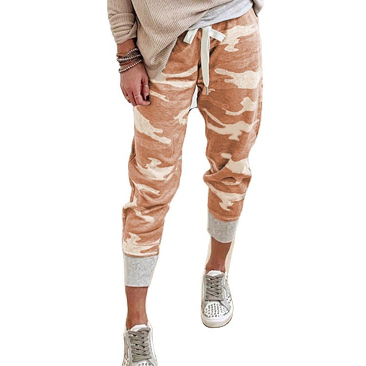 Damen nan lässige Camouflage Jogginghose mit Kordelzug und gerippten Bündchen