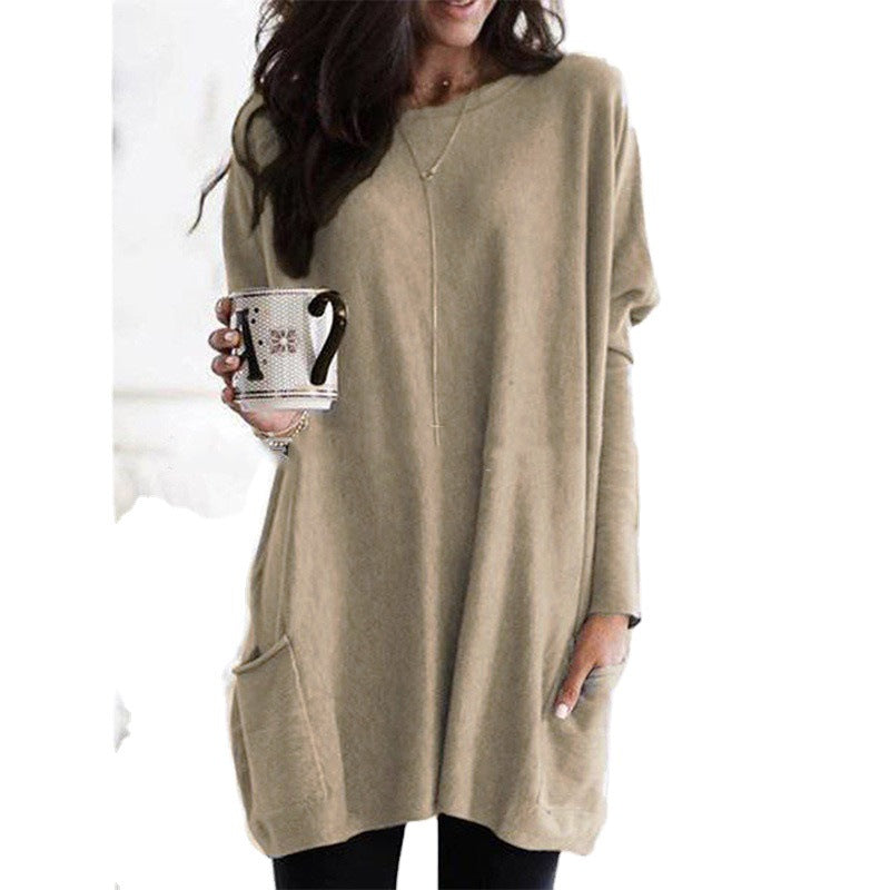 Damen nan oversized Longshirt mit Kontrastblock und aufgesetzten Taschen