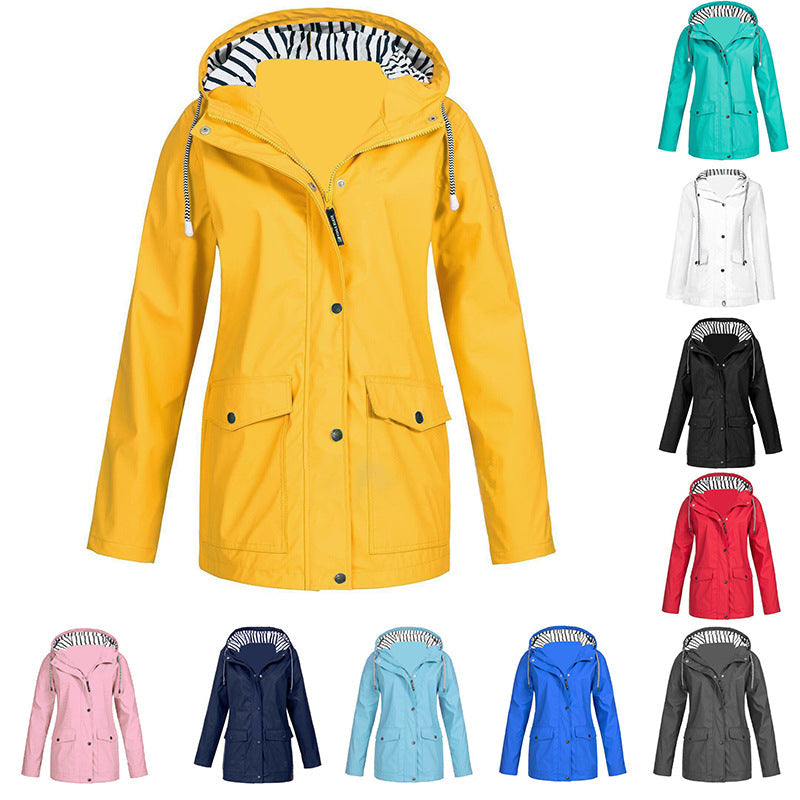 Damen nan wasserdichter Parka mit Kapuze, Kordelzug und aufgesetzten Taschen