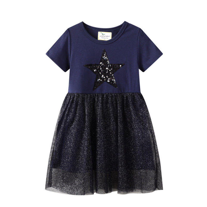 Mädchen Kleid mit glitzerndem Sternenmotiv und Tüllrock