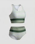 Selmira | Gestreiftes Reißverschluss-Rücken Schick Bikini Set