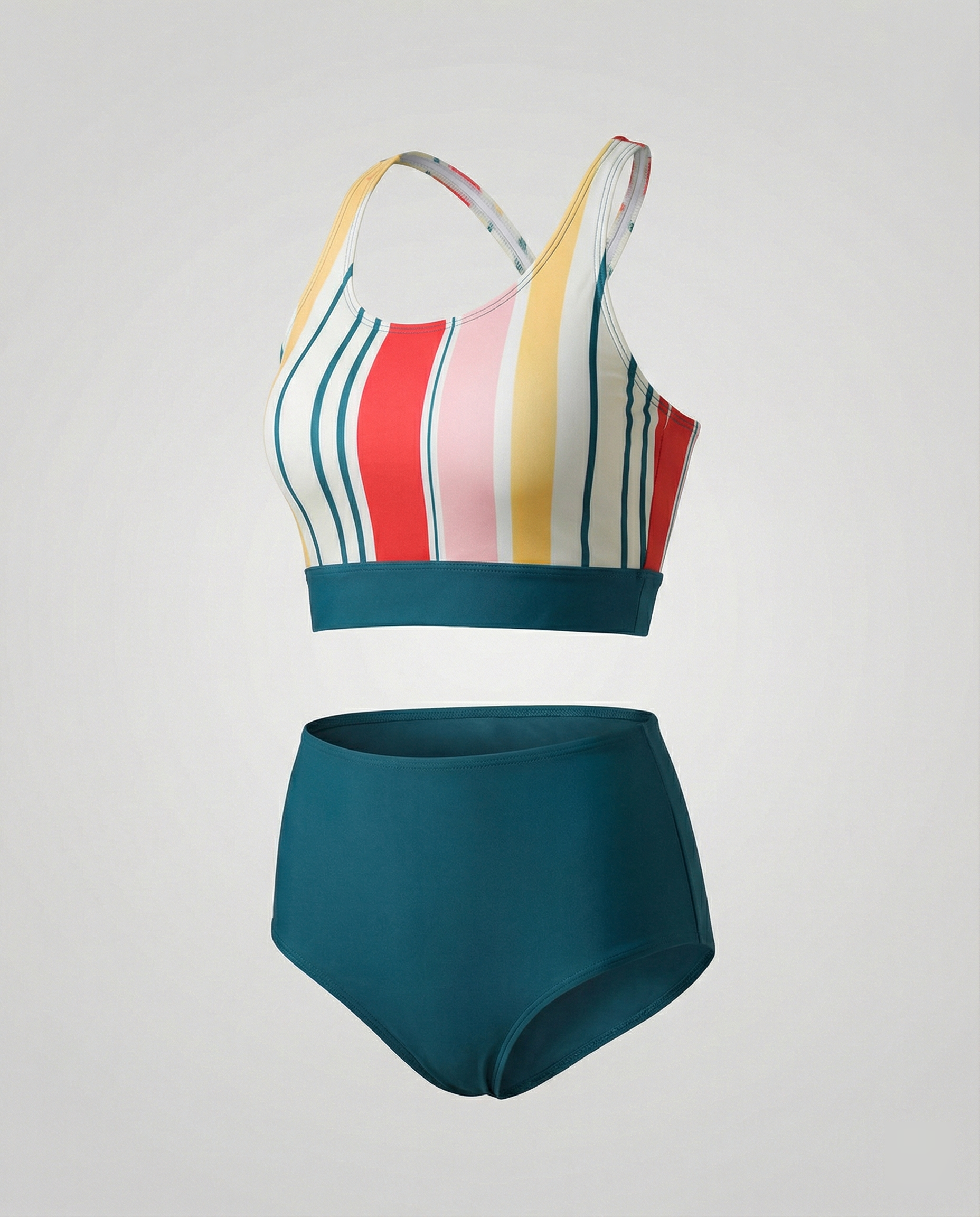 Selmira | Gestreiftes Reißverschluss-Rücken Schick Bikini Set