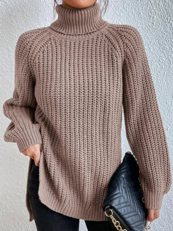 Selmira-rollkragenpullover Mit Raglanärmel Und Geteiltem Saum