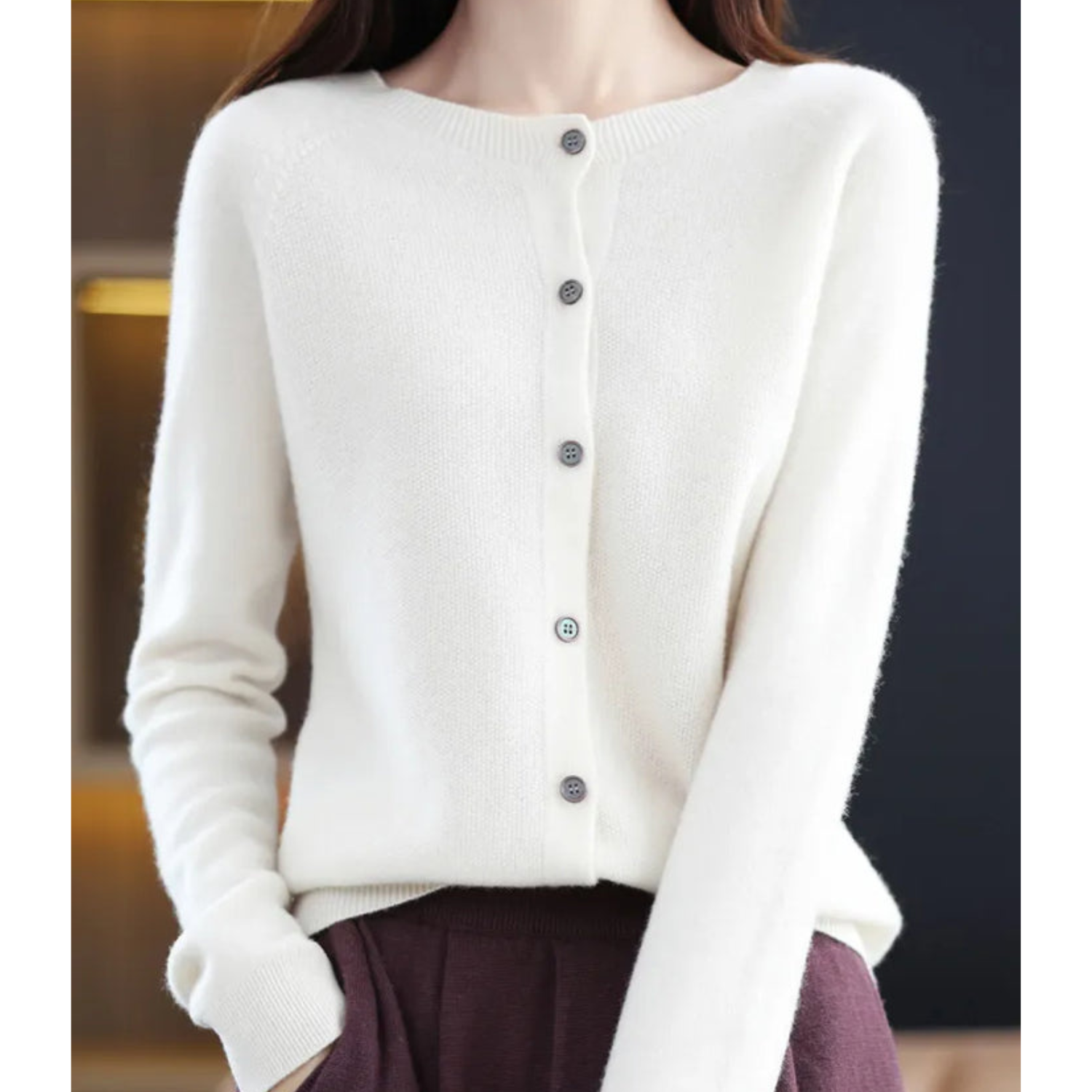Selmira | Damen Rundhals Cardigan Pullover