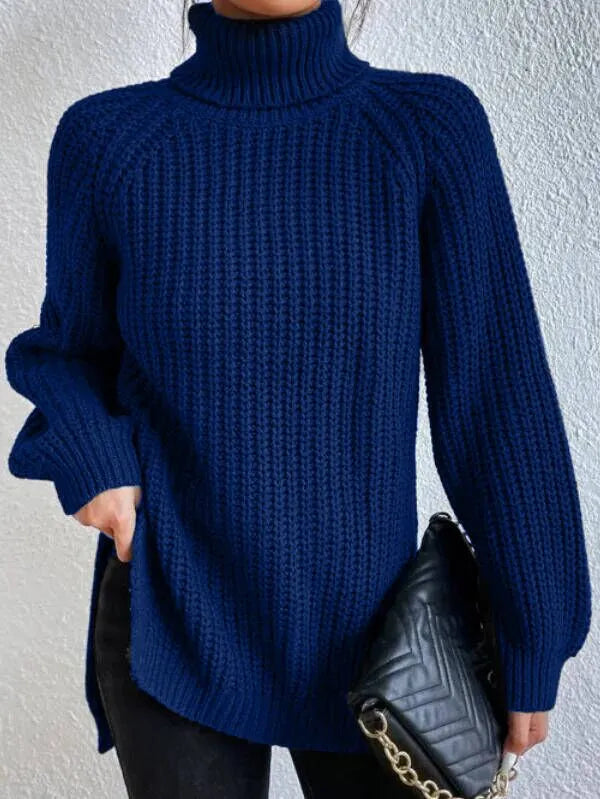 Selmira-rollkragenpullover Mit Raglanärmel Und Geteiltem Saum