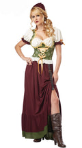 Damen nan geschnürtes Mittelalterkleid mit Corsagenmieder, Puffärmeln und hohem Rockschlitz
