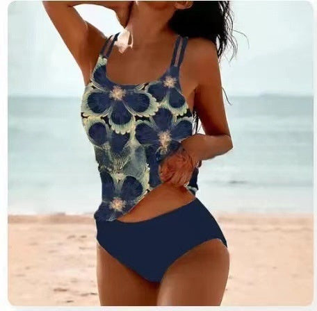 Selmira | Retro Hochgeschnittenes Bikini mit Stranddruck