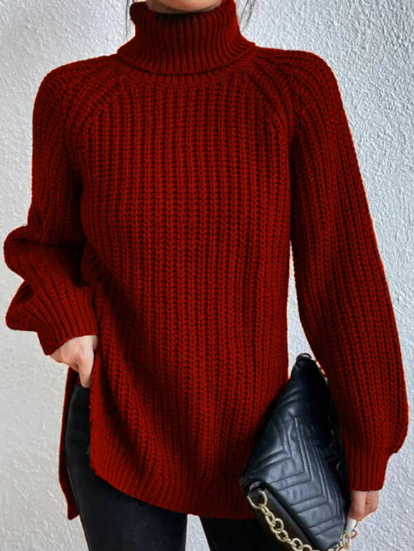 Selmira-rollkragenpullover Mit Raglanärmel Und Geteiltem Saum