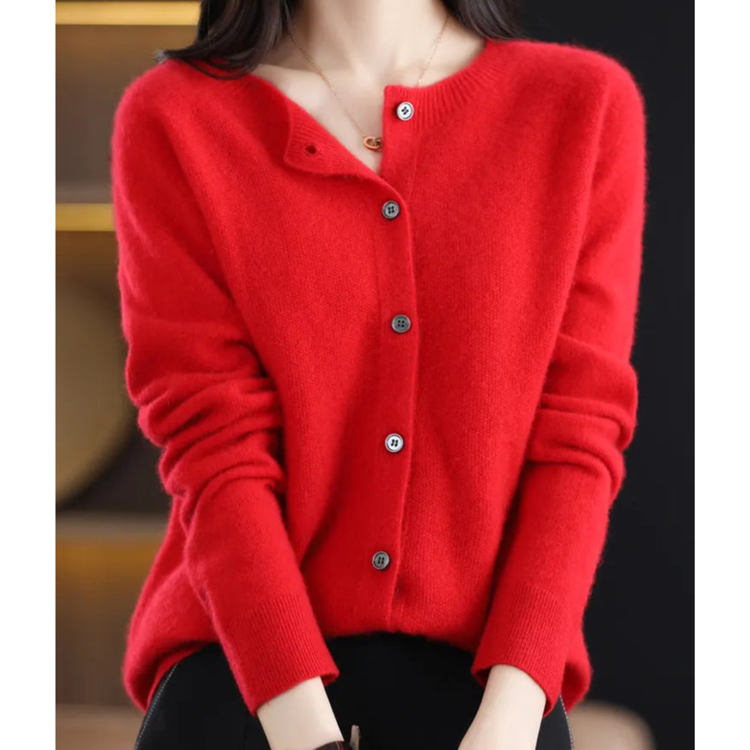 Selmira | Damen Rundhals Cardigan Pullover
