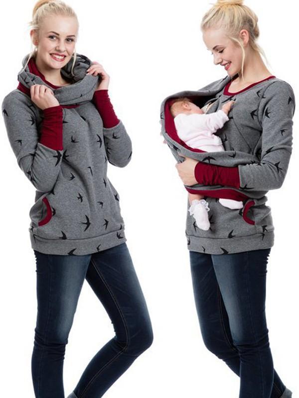Selmira Schwangerschafts-Chaps, Krankenschwester-Sweatshirts, Blumendruck, Taschen, Reißverschluss, Stillkleidung