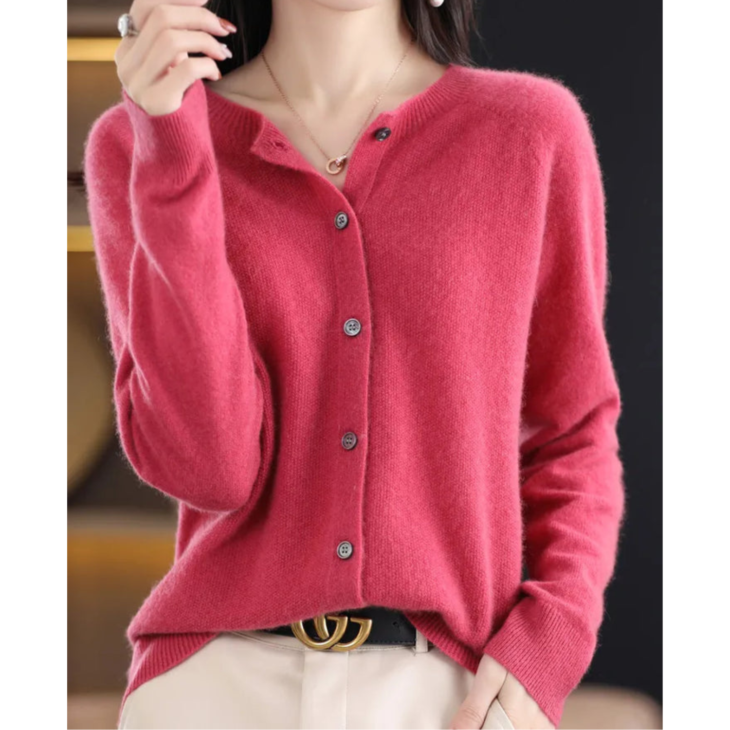 Selmira | Damen Rundhals Cardigan Pullover