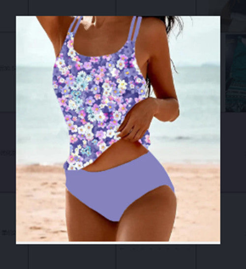 Selmira | Retro Hochgeschnittenes Bikini mit Stranddruck