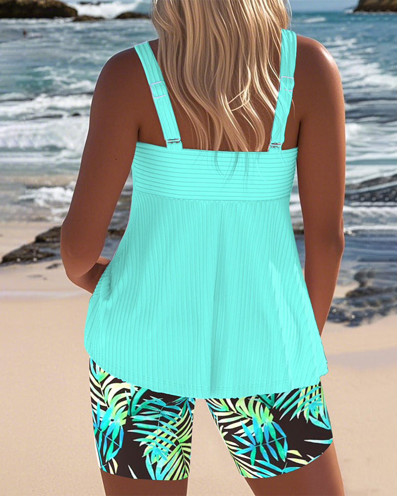 Selmira | Tankini Gestreifter Weste mit Bedruckten Strandhosen