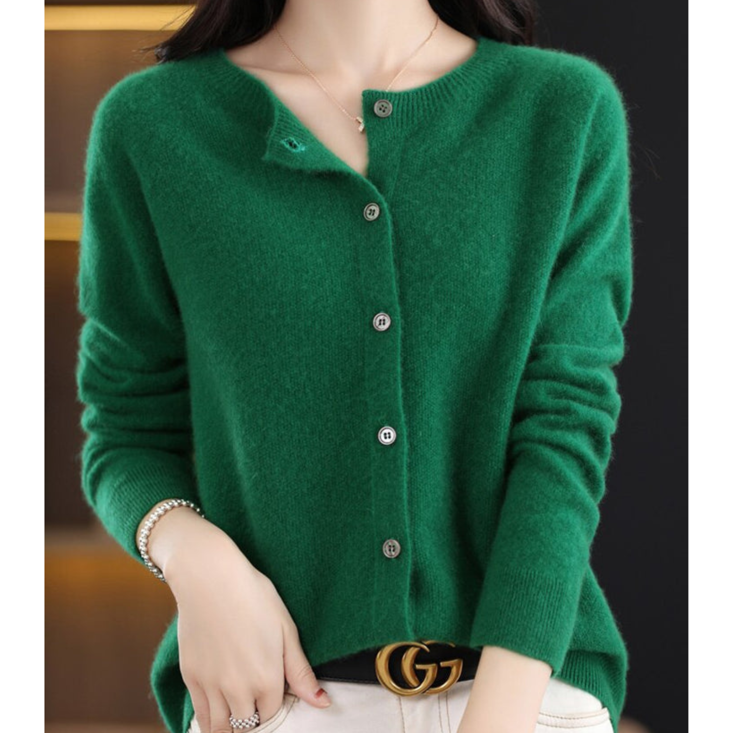 Selmira | Damen Rundhals Cardigan Pullover