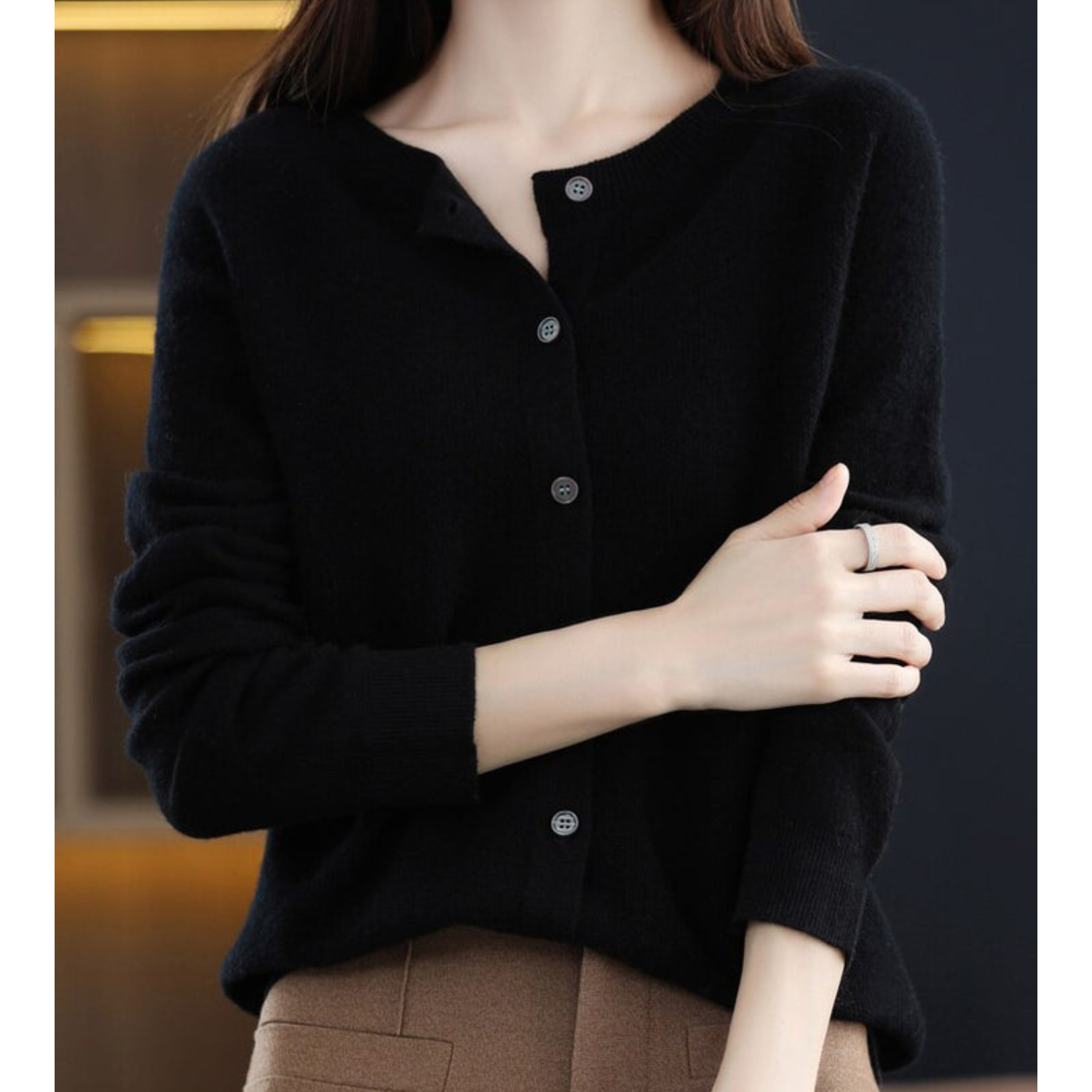 Selmira | Damen Rundhals Cardigan Pullover
