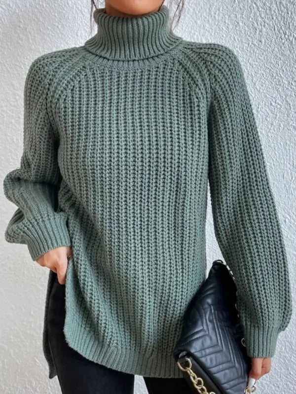 Selmira-rollkragenpullover Mit Raglanärmel Und Geteiltem Saum