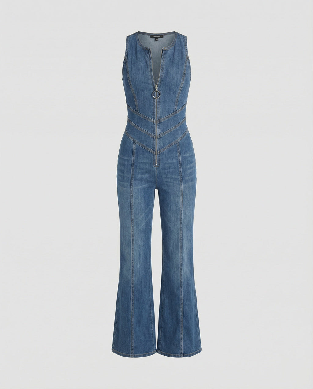 Denim-Overall für Damen, Rückenausschnitt mit herzförmigem Ausschnitt, ärmellos, tailliert, Einteiler
