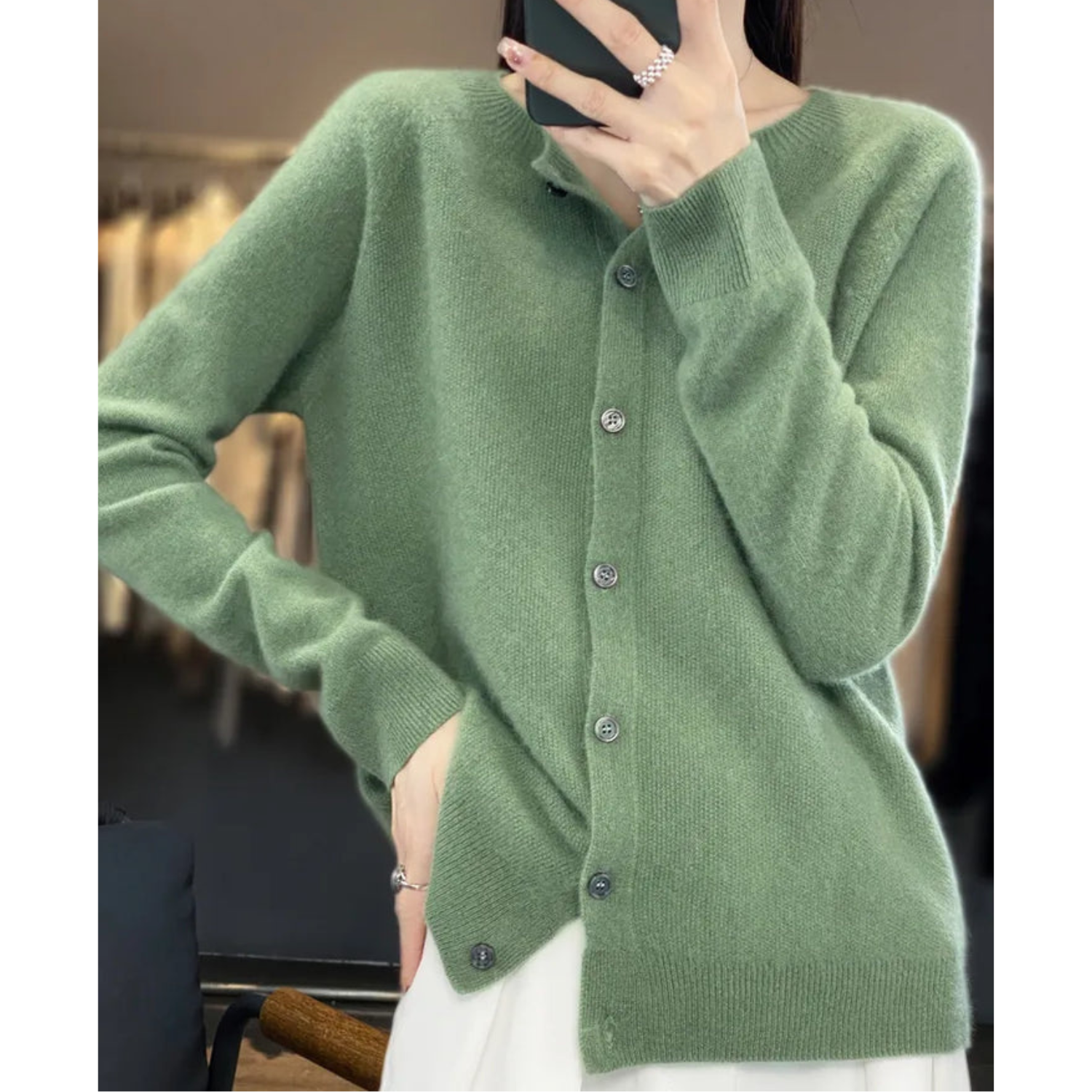 Selmira | Damen Rundhals Cardigan Pullover