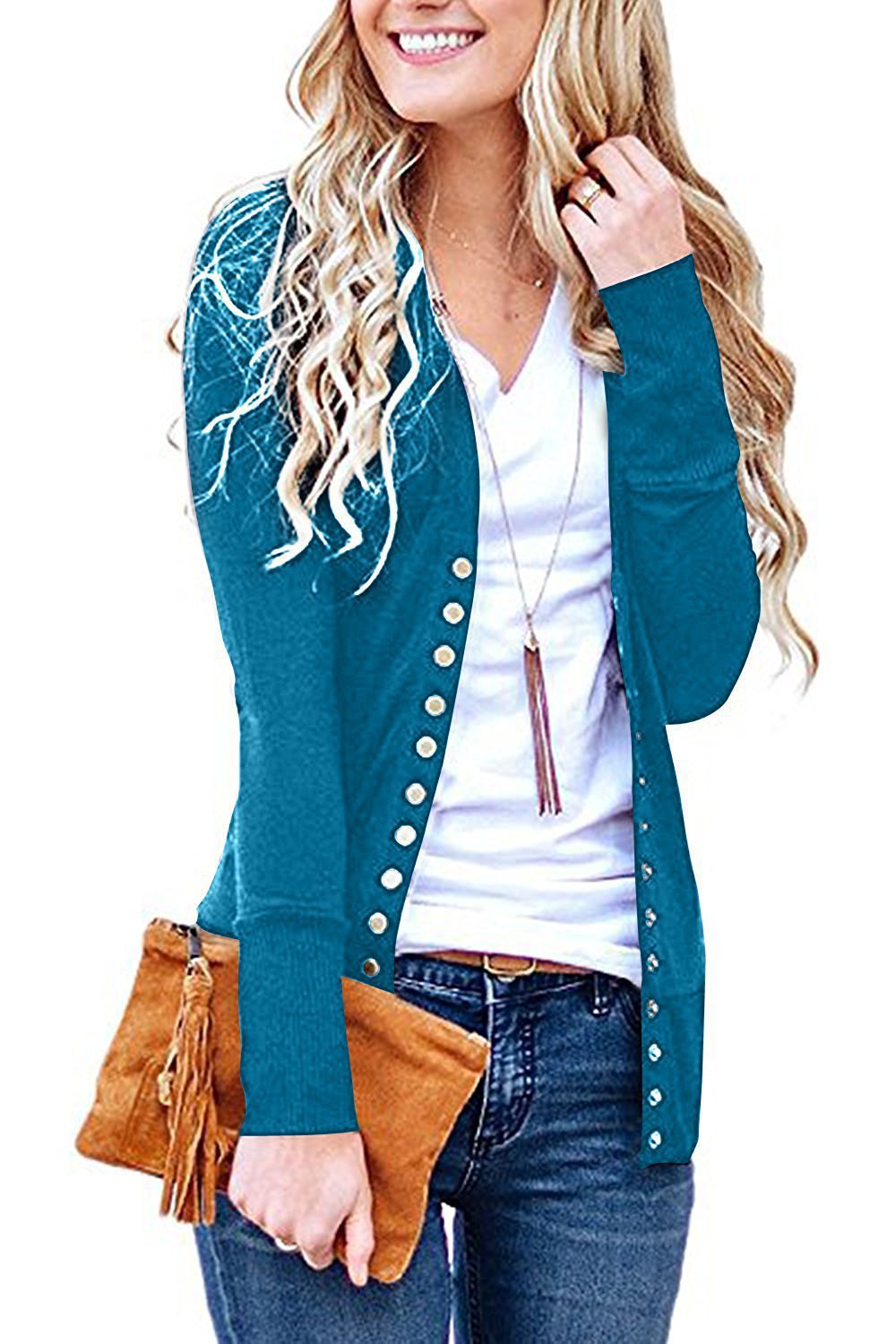 Damen nan Feinstrick-Cardigan mit dekorativen Metallknöpfen und schmaler Silhouette