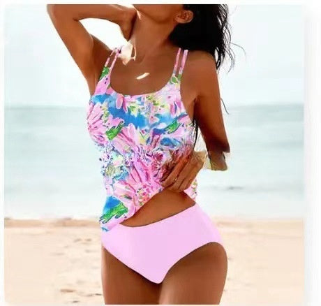 Selmira | Retro Hochgeschnittenes Bikini mit Stranddruck