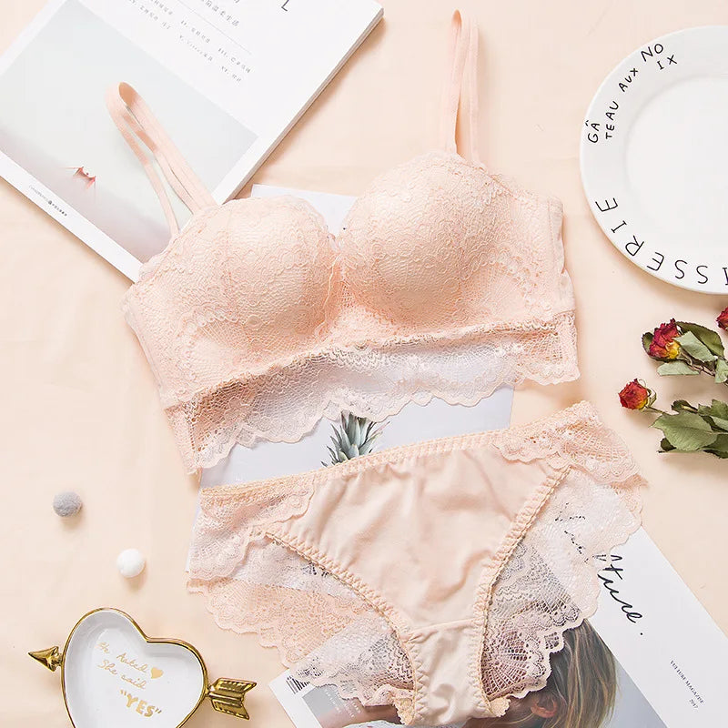 Push-Up BH Set Ohne Bügel | Nahtloser BH mit Polsterung & Spitze – Komfort BH Damen