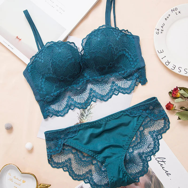 Push-Up BH Set Ohne Bügel | Nahtloser BH mit Polsterung & Spitze – Komfort BH Damen