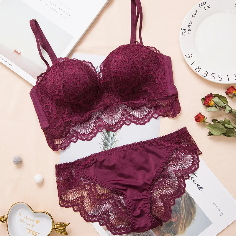 Push-Up BH Set Ohne Bügel | Nahtloser BH mit Polsterung & Spitze – Komfort BH Damen