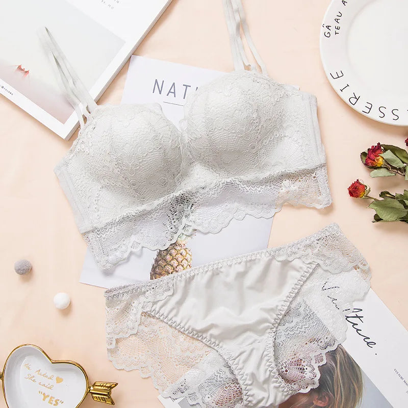 Push-Up BH Set Ohne Bügel | Nahtloser BH mit Polsterung & Spitze – Komfort BH Damen