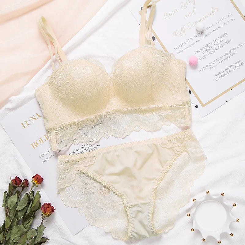 Push-Up BH Set Ohne Bügel | Nahtloser BH mit Polsterung & Spitze – Komfort BH Damen