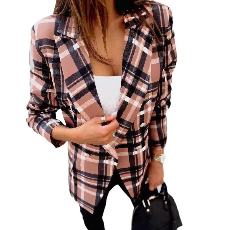 Damen Karierter Blazer mit doppelter Knopfleiste und schickem Schnitt Selmira