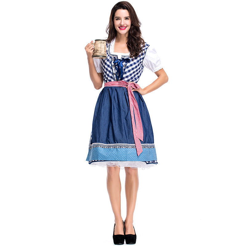 Damen nan traditionelles Trachten Dirndlkleid mit herzförmigem Ausschnitt, Schnürung und abnehmbarer Schürze