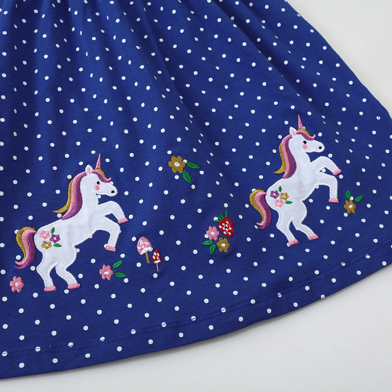 Mädchen Kleid mit Punkten und Einhornstickerei
