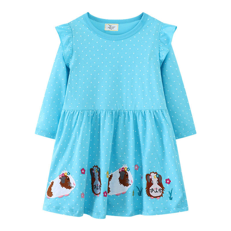 Mädchen Langarmkleid mit fröhlichem Meerschweinchen-Motiv