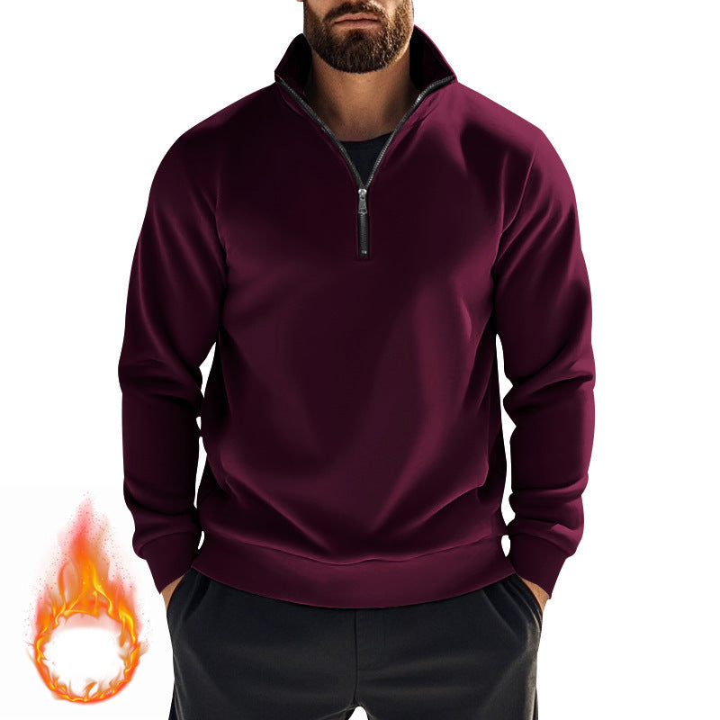 Herren nan halbhoher Reißverschluss-Sweatpullover mit Stehkragen weichem Fleecefutter und elastischen Bündchen