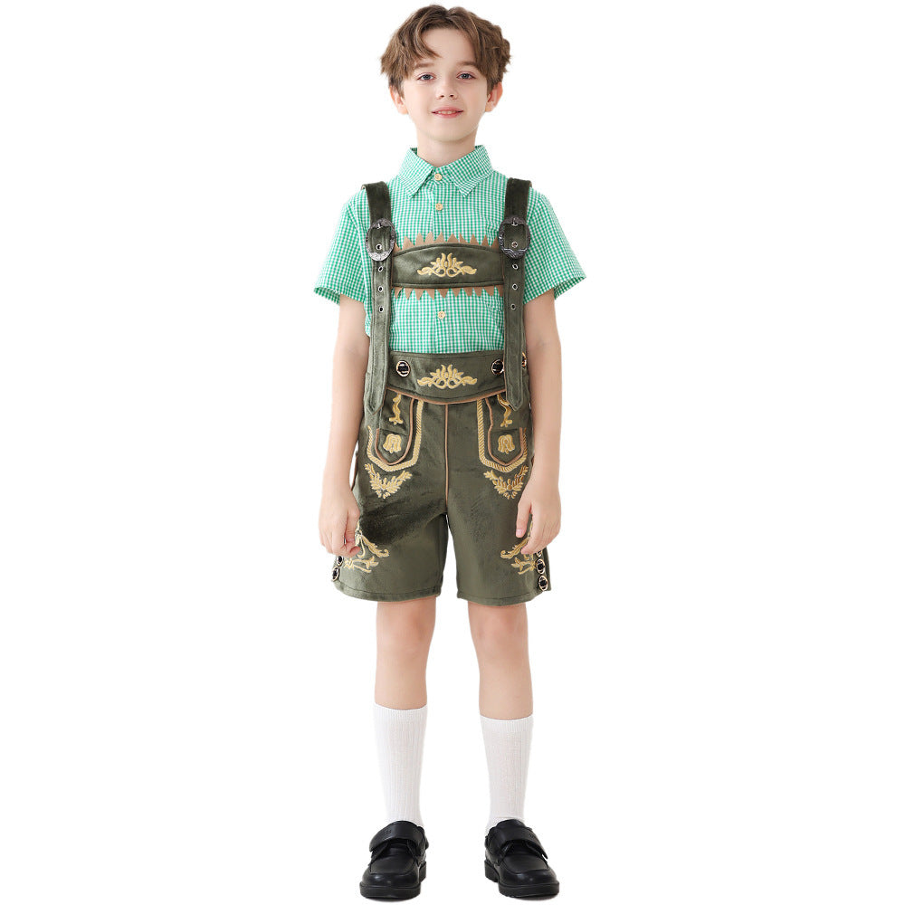 Unisex nan traditionelle Kinderlederhose mit verstellbaren Hosenträgern und aufwendiger Stickerei