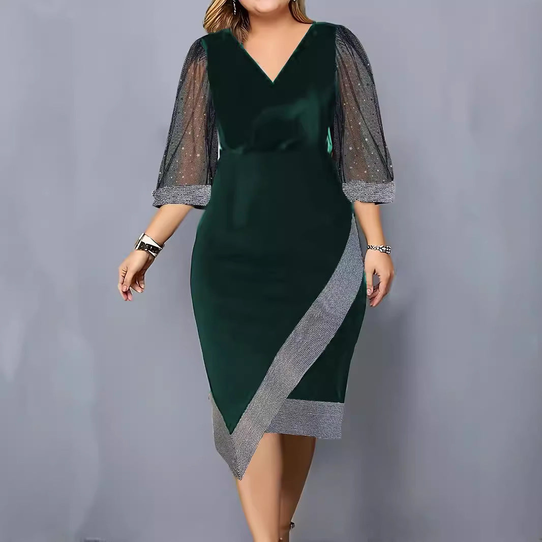 Damen Elegantes Cocktailkleid mit transparenten Puffärmeln und asymmetrischem Saum Selmira