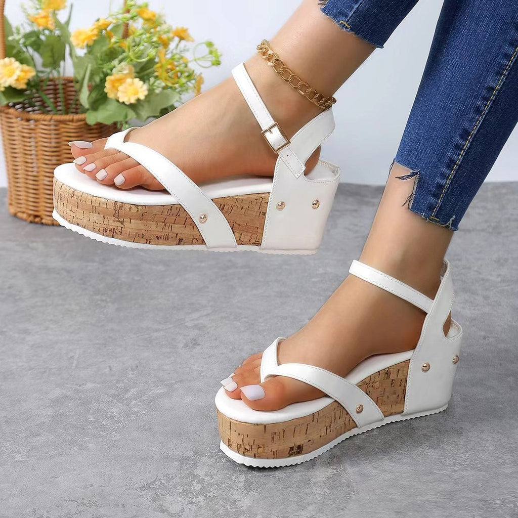 Damen Keil-Sandalen mit elastischem Riemendesign und korkähnlicher Sohle Selmira