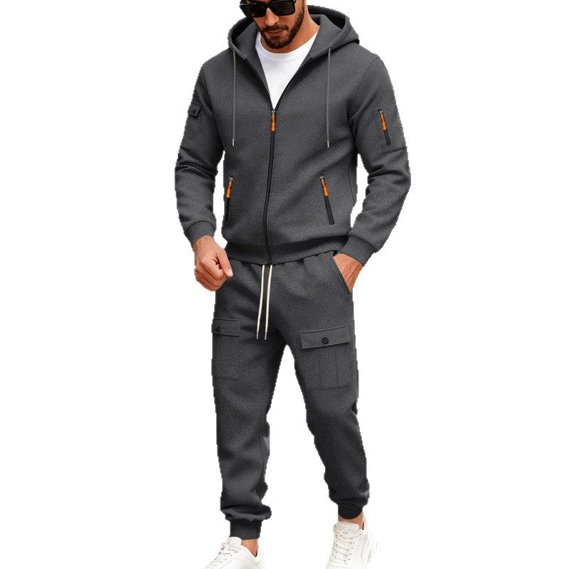 Herren nan sportliches Cargo-Jogging-Set mit Kapuzenjacke, durchgehendem Reißverschluss und funktionalen Mehrzwecktaschen