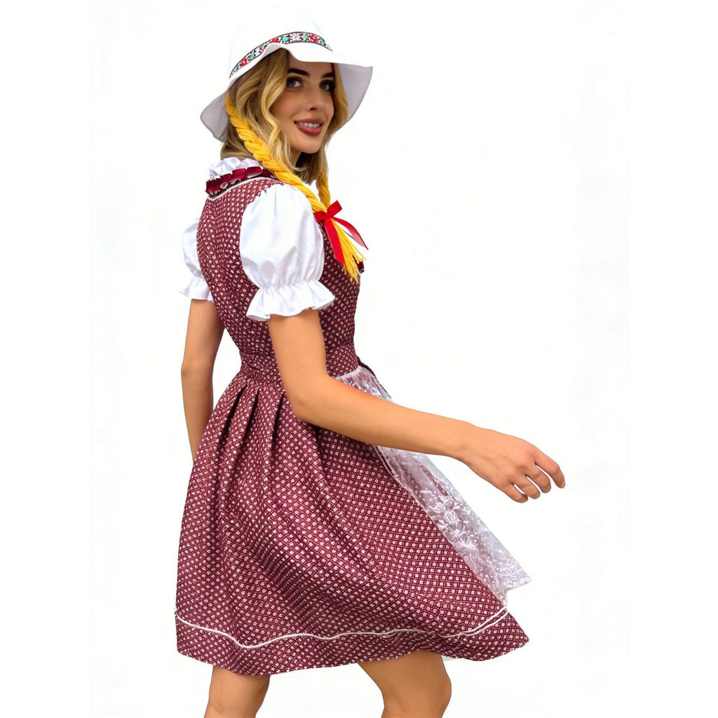 Damen nan traditionelles Dirndlkleid mit Herzausschnitt geschnürter Taille und Spitzen-Schürze
