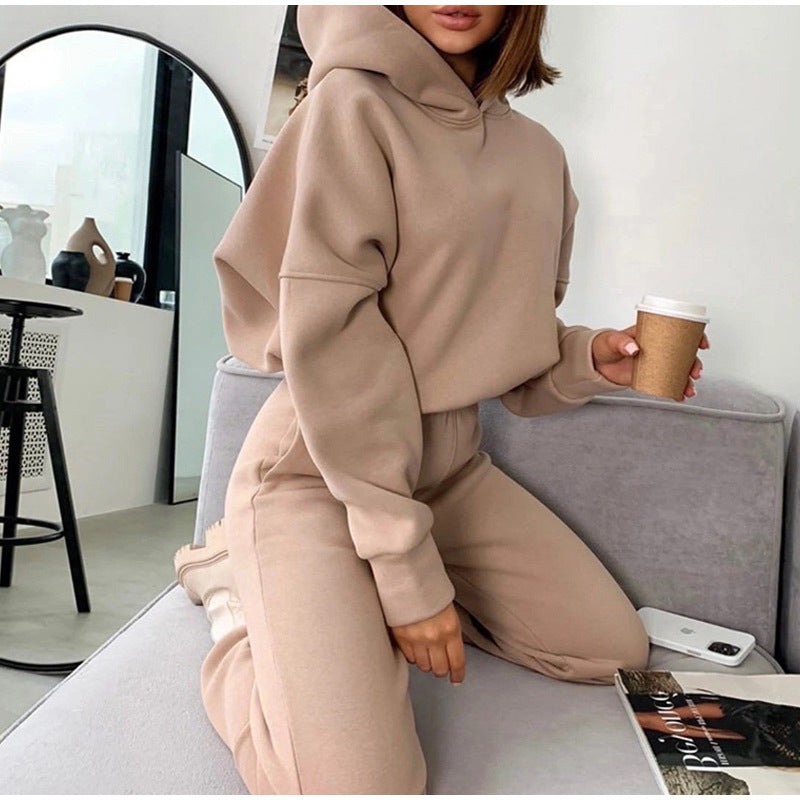 Damen nan kuscheliges Lounge-Set mit Kapuzenpullover und hoher Taillen-Jogginghose