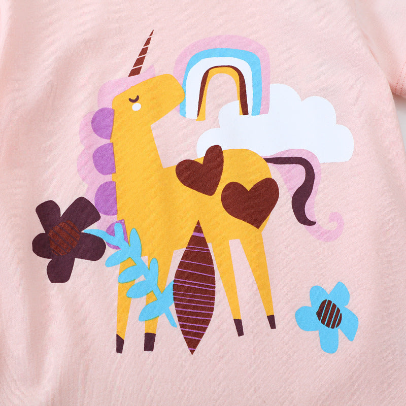 Mädchen T-Shirt mit buntem Einhornmotiv