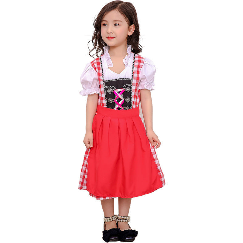 Damen nan traditionelles Kinderdirndlkleid mit geschnürtem Mieder, bestickten Details und abnehmbarer Schürze