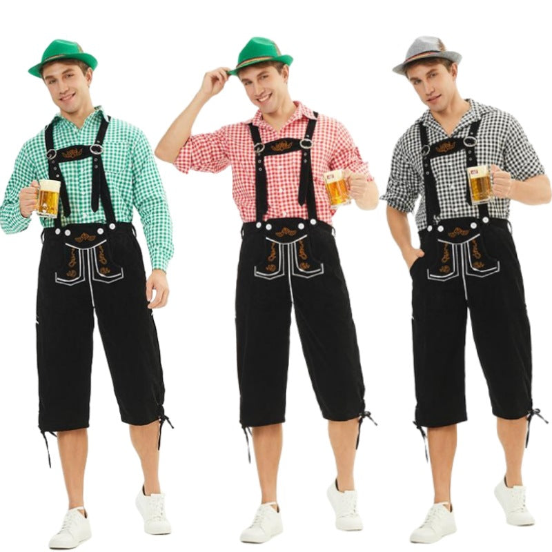 Herren nan knielange Trachten-Latzhose mit verstellbaren Trägern und dekorativer Stickerei