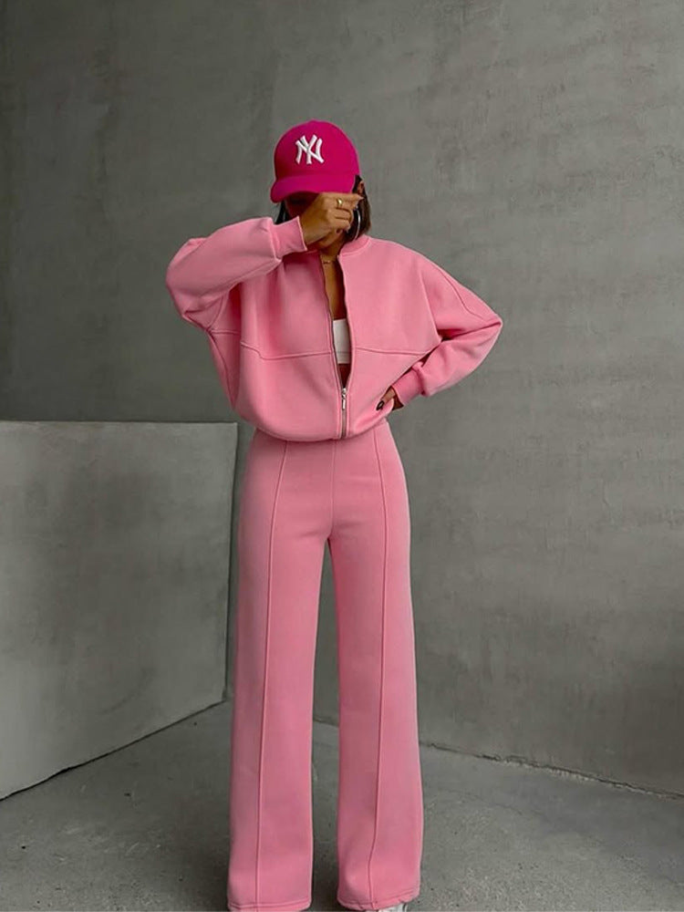 Damen nan Oversize Reißverschlussjacke mit weiter High-Waist Loungehose Set
