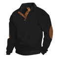 Herren nan grobstrickpullover mit Stehkragen, Knopfleiste und Ellbogenpatches