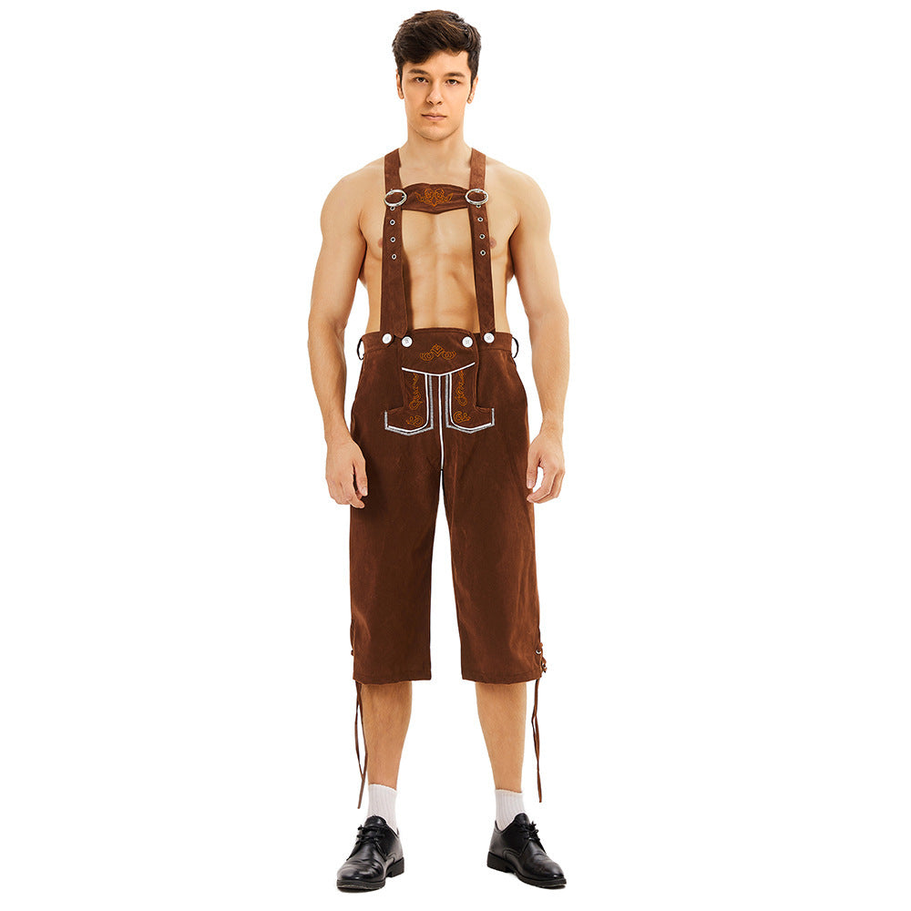 Herren nan knielange Wildlederimitat Lederhose mit detaillierter Stickerei